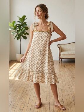 Cleobella Tillie Mini Dress in the Honey Mix Print colorway M Organic Cotton